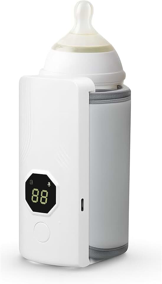Aquecedor de Mamadeira Portátil Sem Fio Recarregável USB com Visor LCD e Controle de Temperatura, Compatível com Mamadeiras até 6,5 cm
