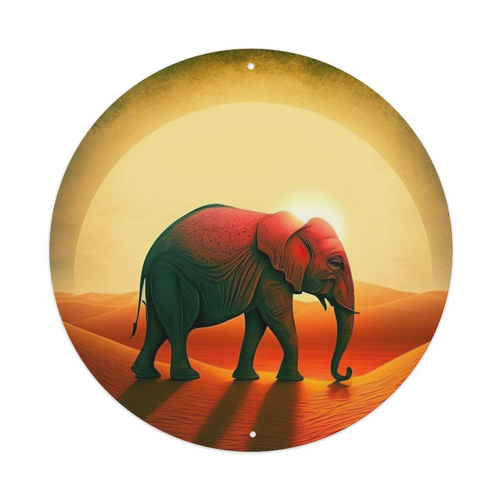 Animal African Elephant Walking Africa Desert Sunset Safari Vintage Metal Tin Sign Plaque Wall Decor for Cafe, Club Bar, Office, Garden Metal Poster 8x8Inch