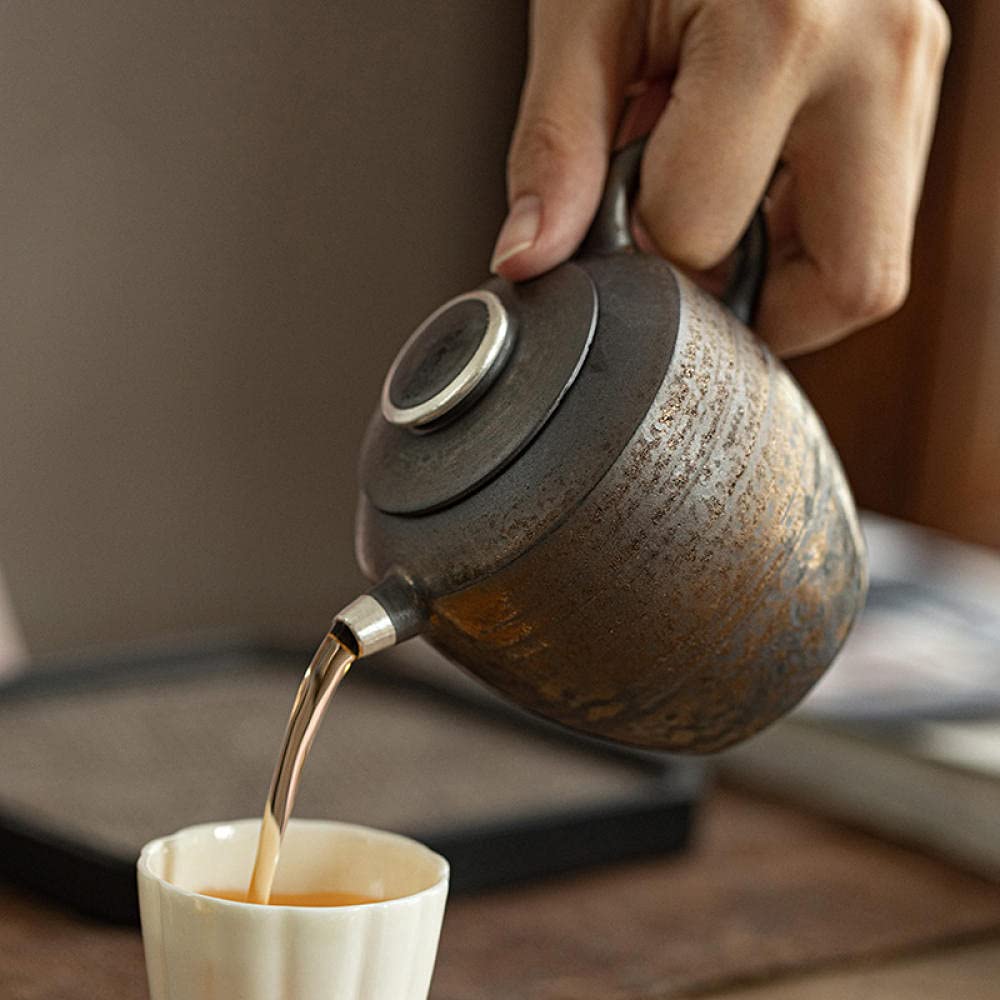 Tetera Juego De Té Teapot Tetera De Té Tea Kettle China Kung Fu Silver Bronce Cerámica Tetera De Cerámica 170Ml De Gres Dorado Dorado Tetera Kung Fu Juego De Té