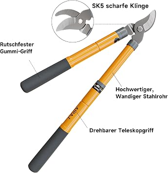 Telescopic Lopper 42-61cm,SK5 Blade,Garden Loppers with 3.5cm Cut Capacity