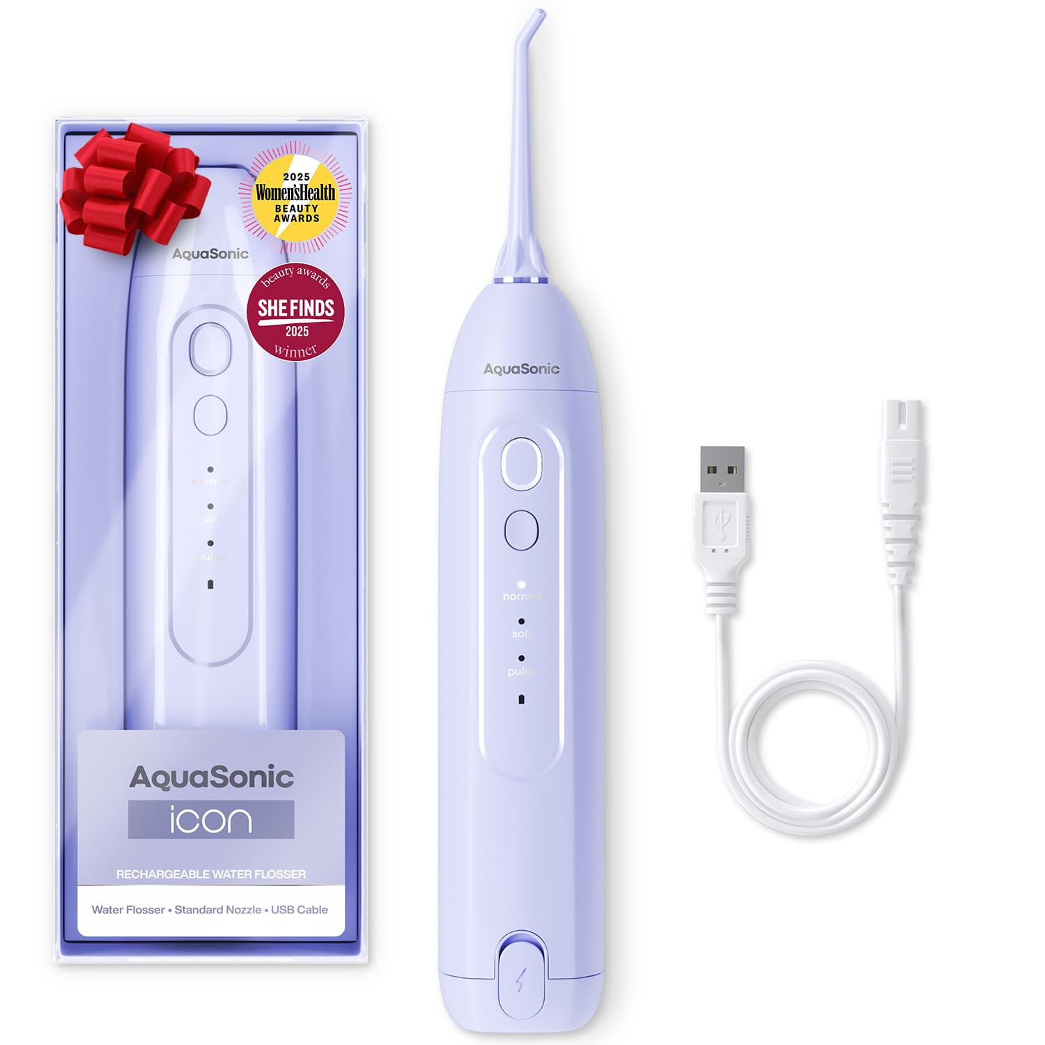 AquaSonic Icon Water Flosser for Teeth Cordless Rechargeable Oral Irrigator Waterproof Portable Dental Cleaning with Jet Tip Braces