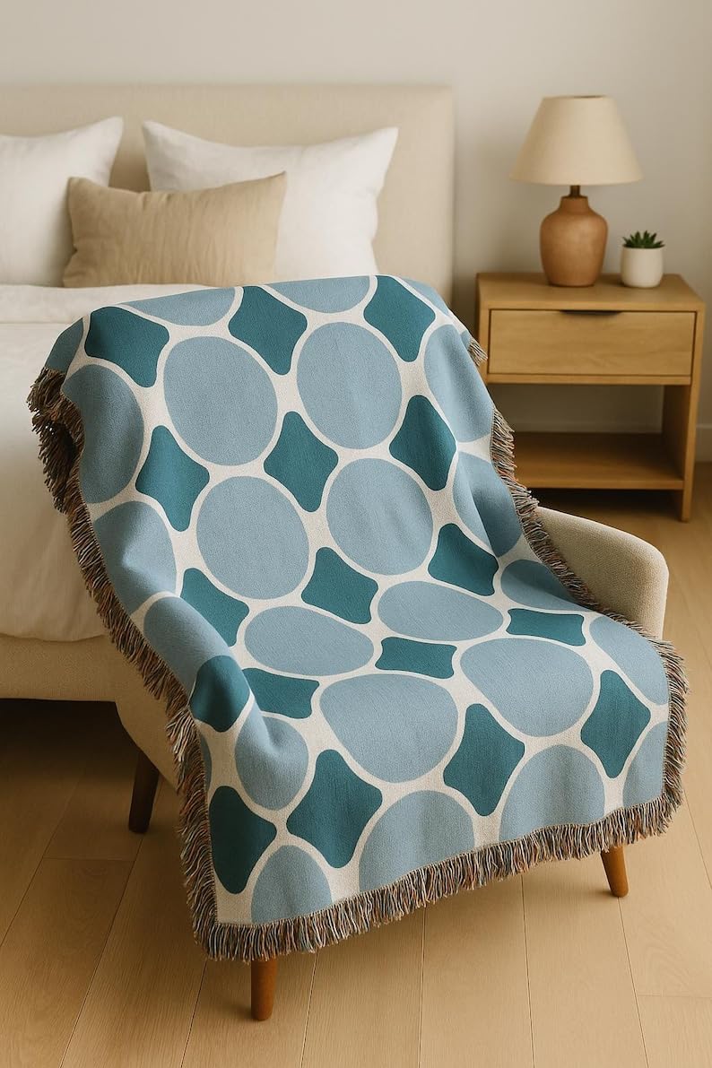 Eoqifjm As Shown In The Picture Mod Blue Woven Blanket, Geometric Throw Blanket Couch