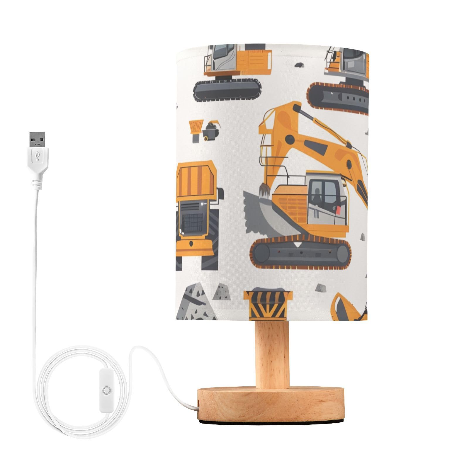 Mnsruu Bedside Table Lamp Childish Excavator Engineering Vehicle Bedside Lamps LED Light Desk Lamp Fabric Shade Small Lamp for Bedroom Living Room (Bulb Included)