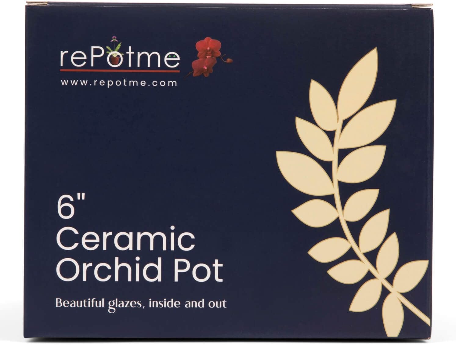 rePotme Orchid Pot - 6 inch Ceramic Pot with Holes, Pinwheel Fluted (White Diamond) - Includes Free 6 inch Slotted Liner