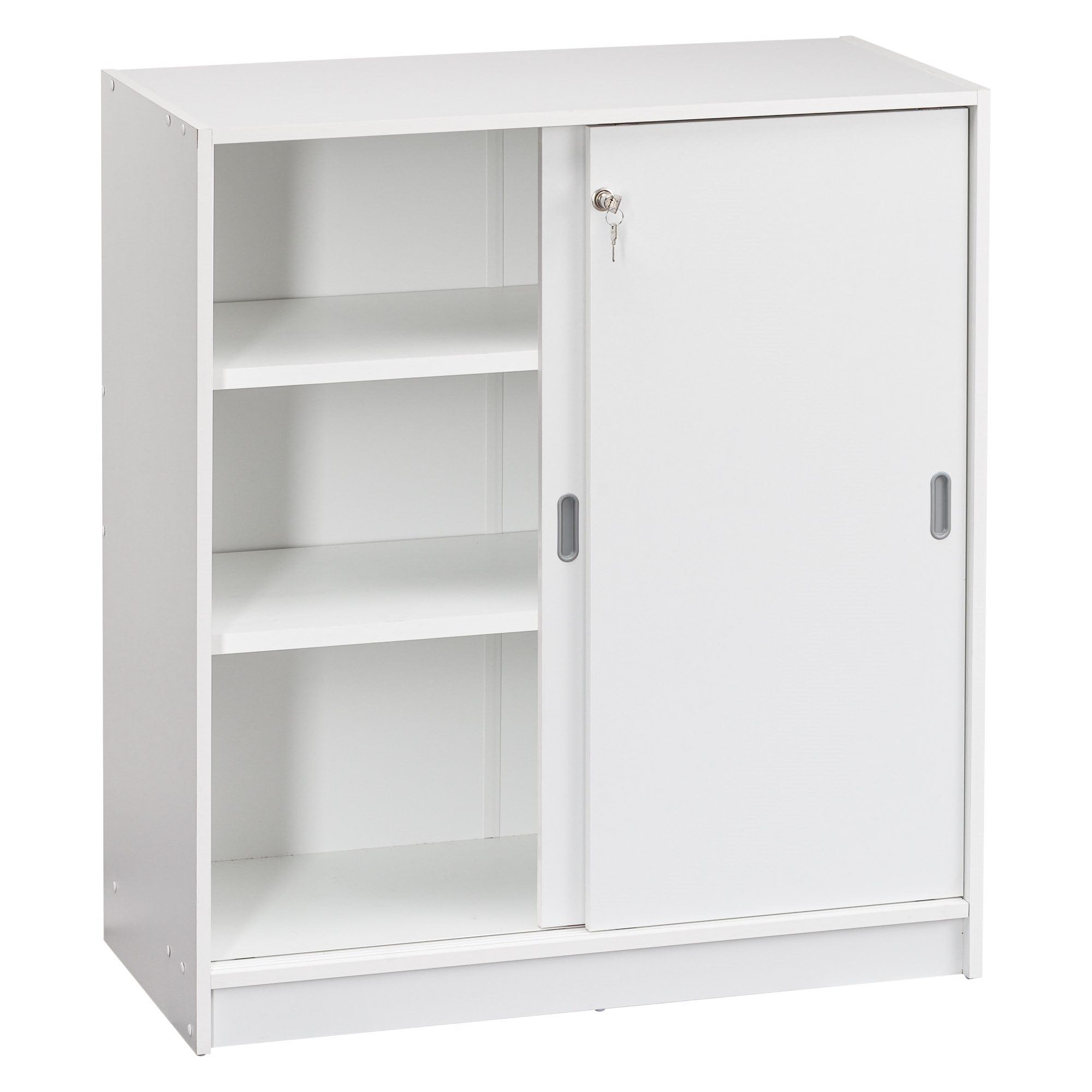 Armoire basse bois H 100 x L 90 cm portes coulissantes Essens (Blanc)