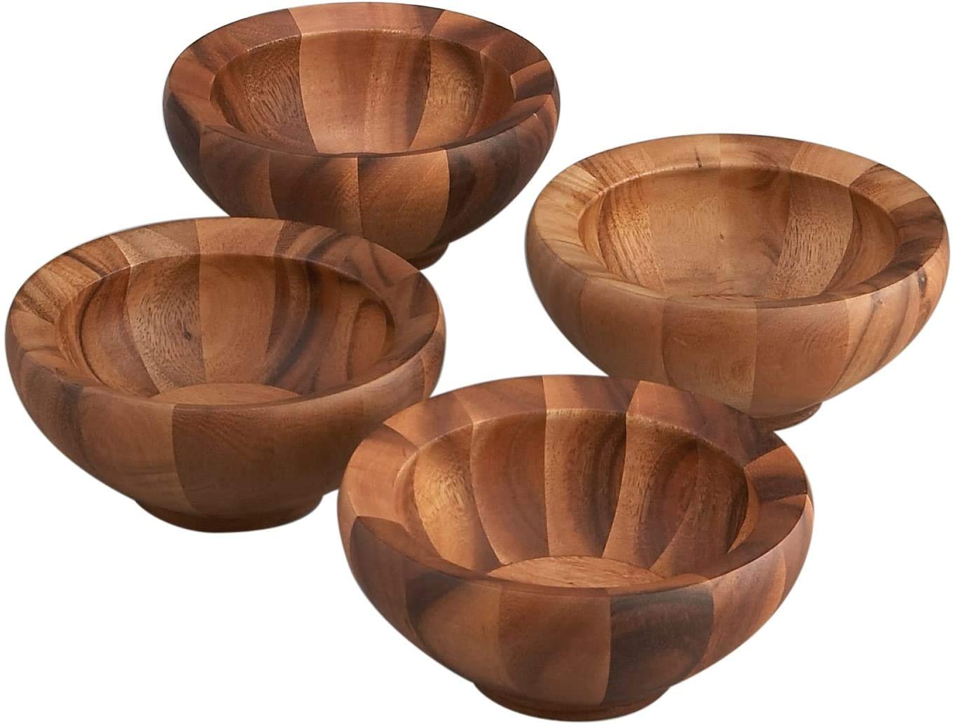 Nambe Yaro Individual Salad Bowls | Set of 4 | Serve Condiments, Dip, Sauce, Nuts, Olive, Salsa | Vegetable Prep Bowls | Made of Acacia Wood | Designed by Sean O’Hara (36-Oz)