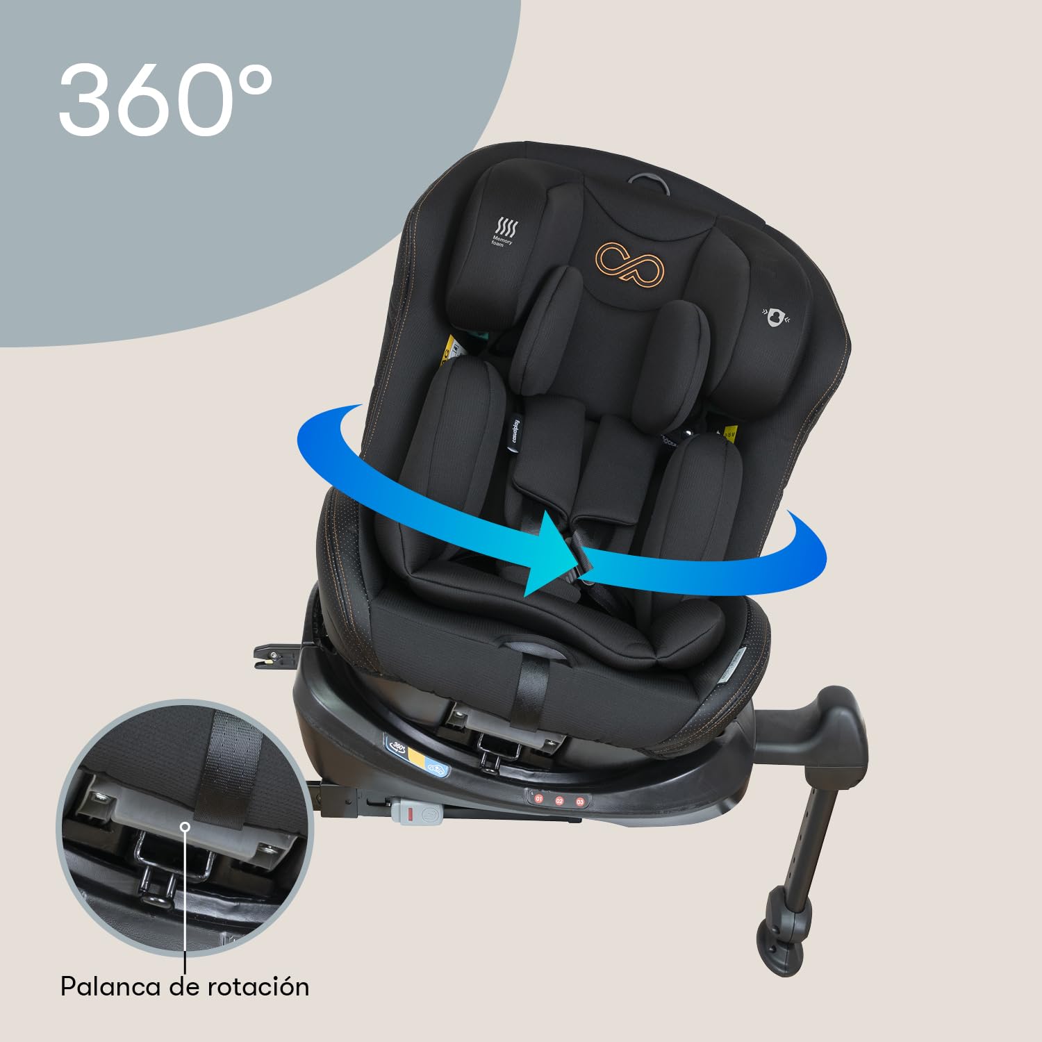 Casualplay Siège auto Revol XL Isize pivotant avec isofix et pied d'appui, groupe 0 1 2 3 de 0 à 12 ans ou de 40 à 150 cm de hauteur et dispositif de protection latérale SPS, noir
