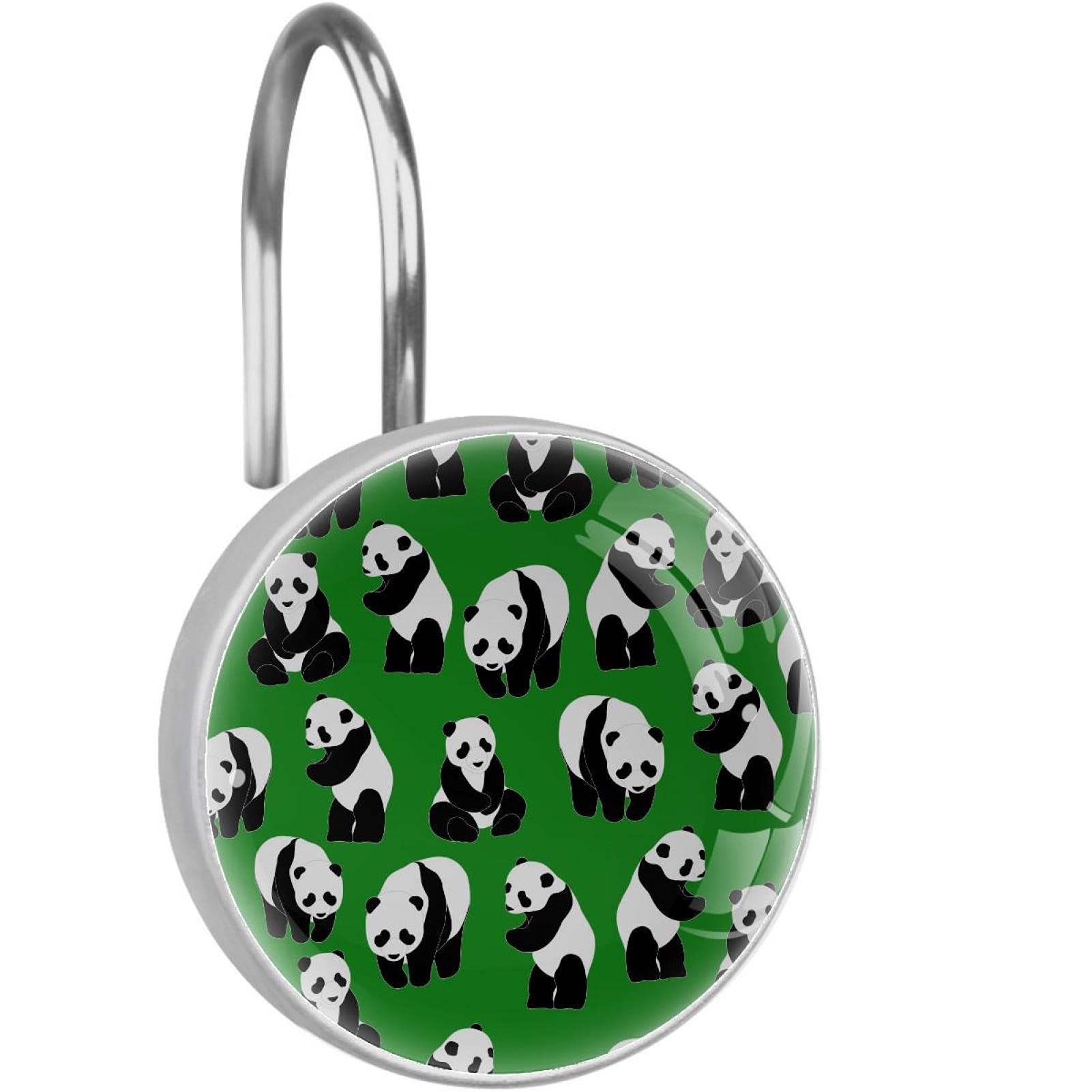 Crochets rideau de douche panda vert en acier inoxydable x12