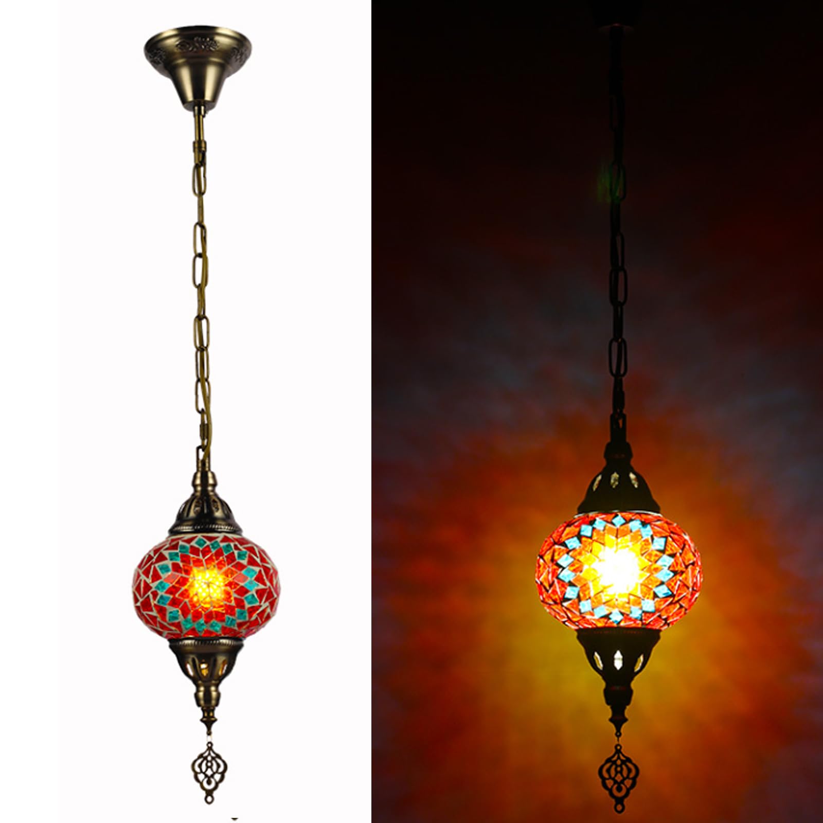HYJAUSXB Turkish Pendant Lamp, Handmade Moroccan Mosaic Lantern Ceiling Light, Multicolor Stained Glass Chandelier, Bohemian Style Hanging Lamp for Bedroom, Bar, Living RoomMulticolor,G