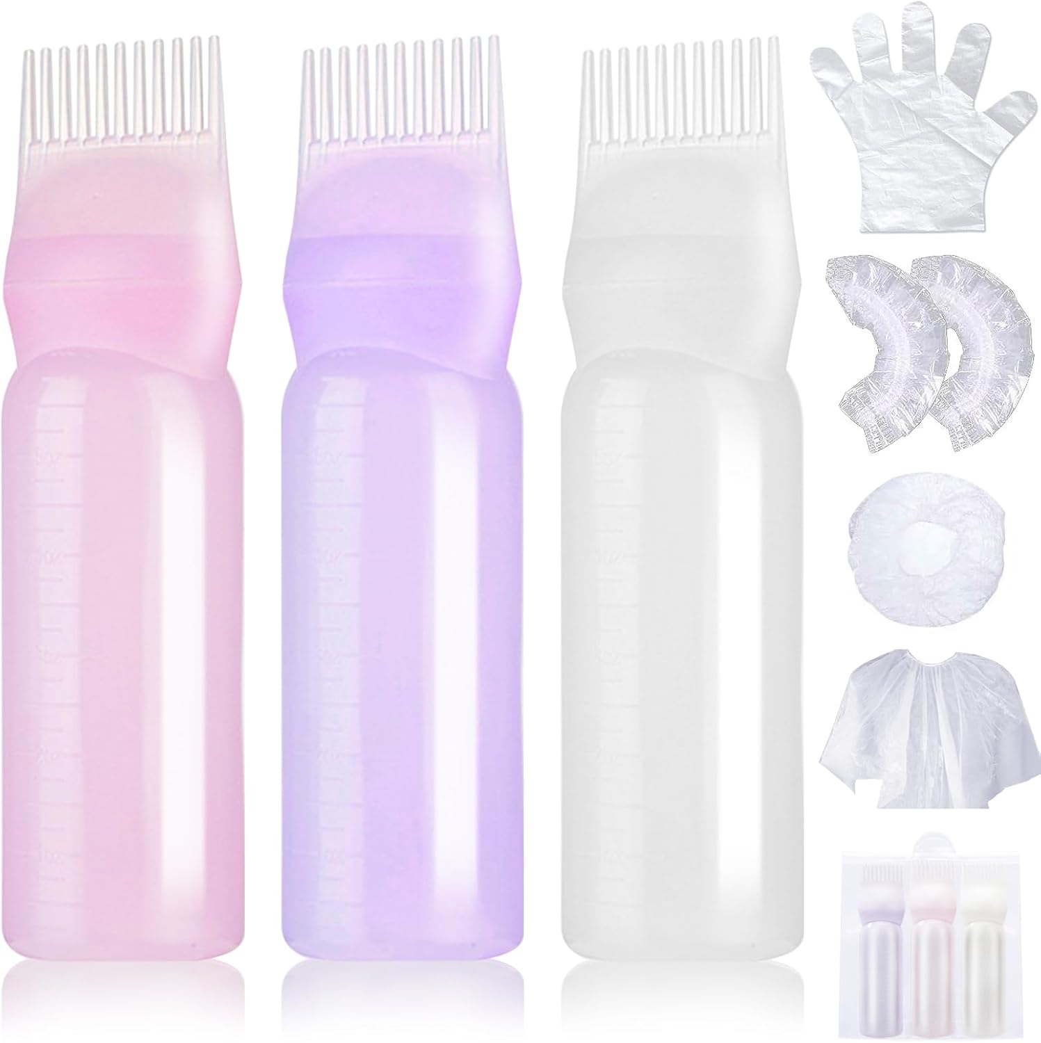FYL Hair Oil Applicator Bottle Root Comb Scalp Oil Applicator Bottles, 3pcs 180ml for Hair Dye