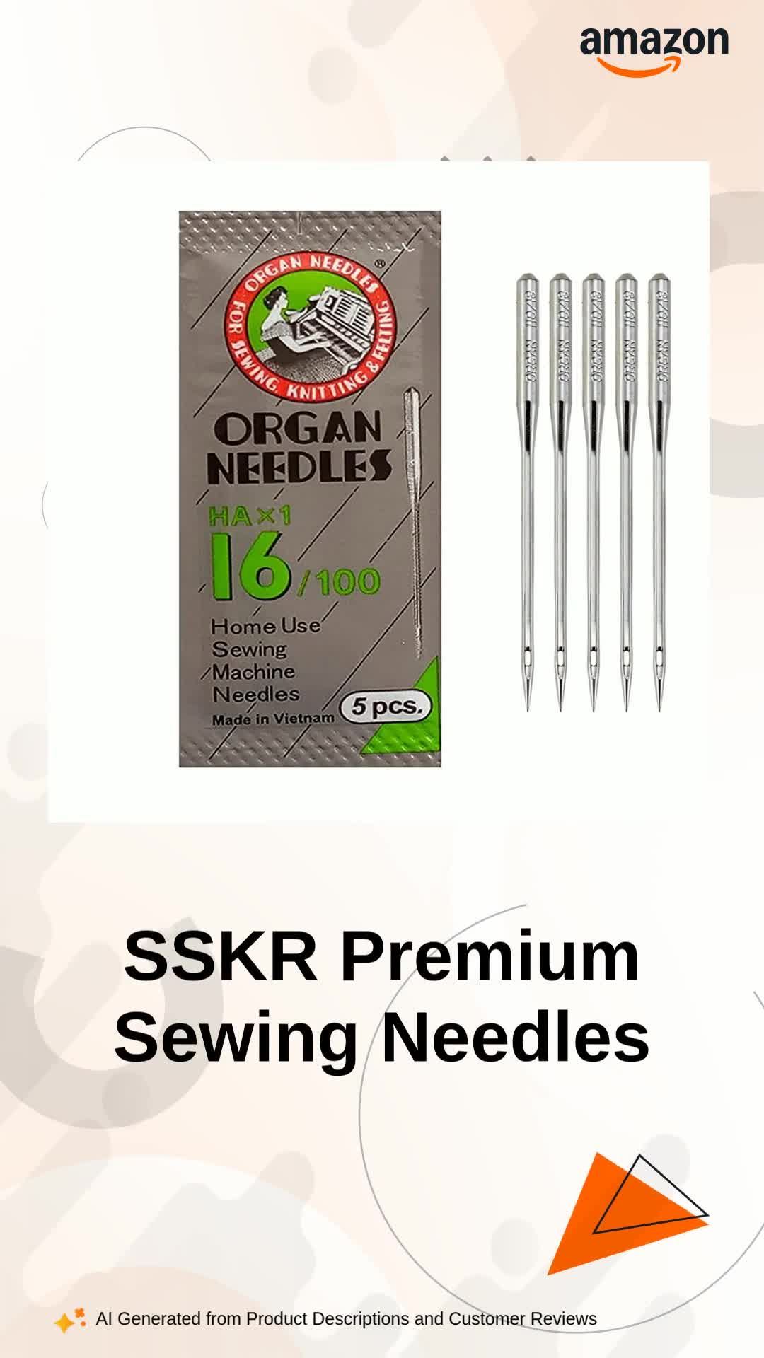 needles Ｓサイズ SSKR Premium Organ Art and Craft Stainless Steel Needles | Size 16