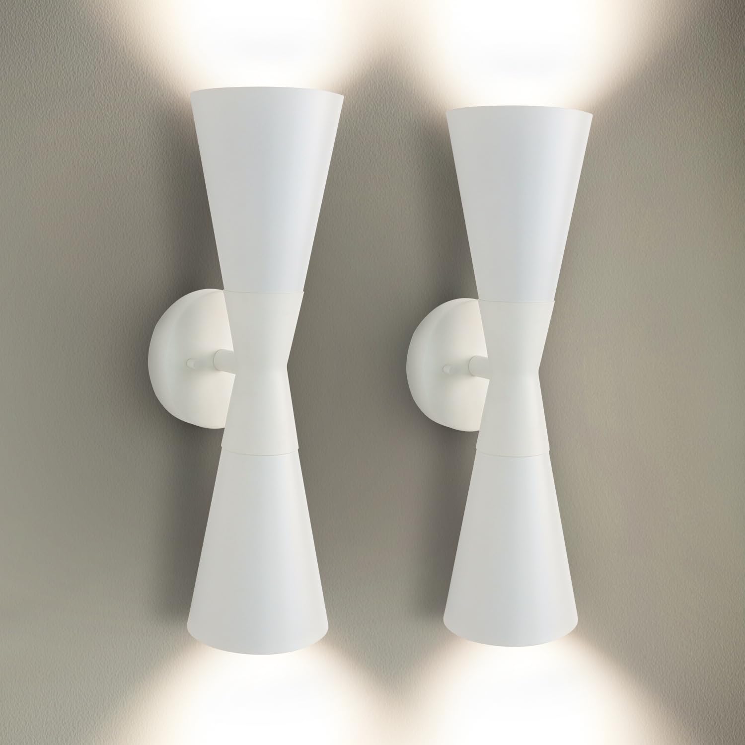 Modern Indoor Wall Sconces Set of 2, Up and Down White Wall Sconces, Mid Century Indoor Wall Light Fixture, Hardwired Wall Mounted Lamp for Living Room, Bathroom, Bedroom, Hallway, 18inches