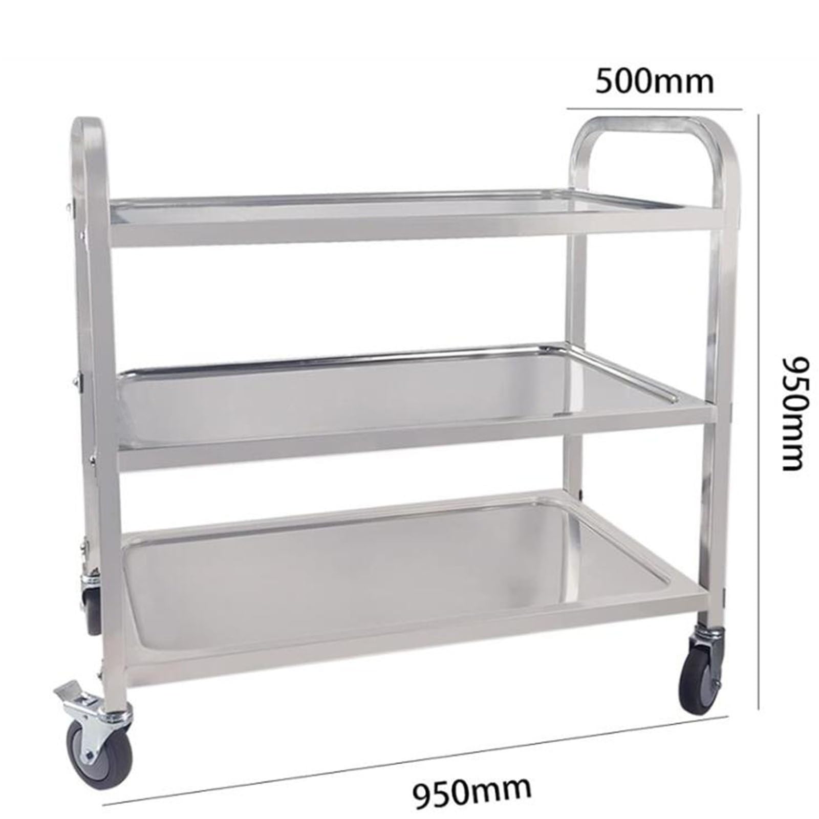 Carrello Portavivande Carrello di Servizio Carrello Cucina RCSW-3R (Acciaio Inox, 3 Ripiani, 150 Kg Portata Massima, 4 Ruote, Spessore Vassoio 3 Cm)(95x50x95cm)
