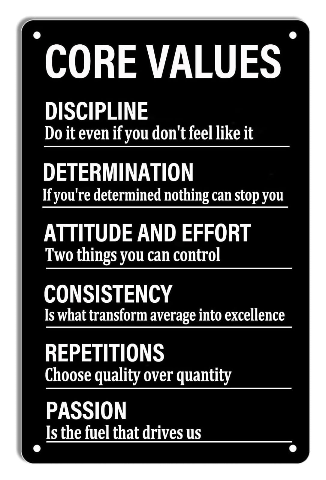 MQXFCZUX Core Values Discipline Motivational Metal Sign Inspirational Quote on Vintage Tin for Home Office Gym Study Decor 8 X 12 inch