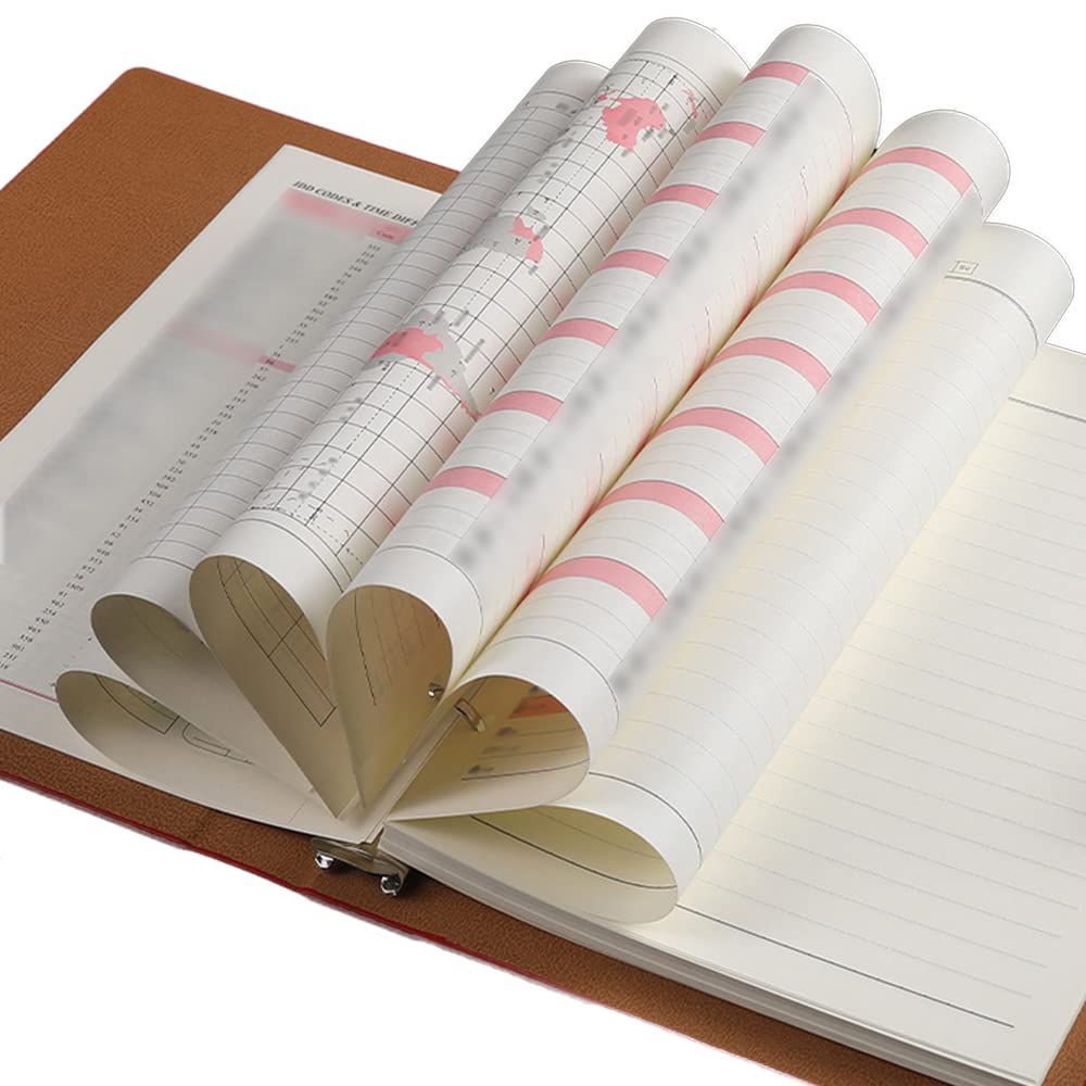 TopHomer 6-Ring Loose Leaf Binder Ring Journal A5 Refillable Business Notebook Pocket Pocket Leather - Red - Image 4