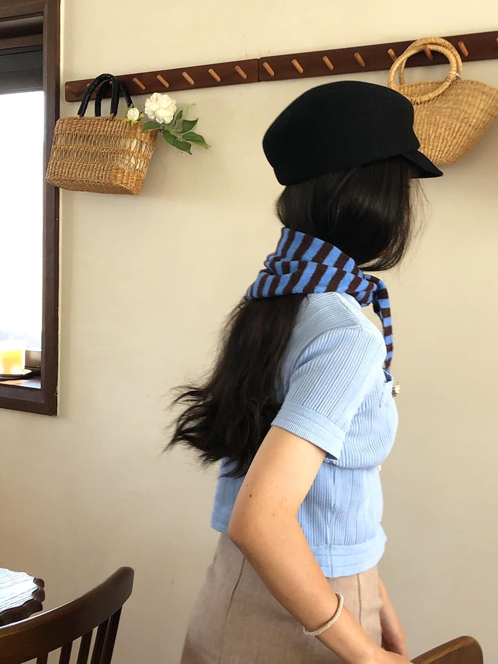 Knitted Triangle Scarf for Women Y2k Stripe Head Scarf Aesthetic Accessories Cottagecore Streetwear Triangle Shawl - Image 4