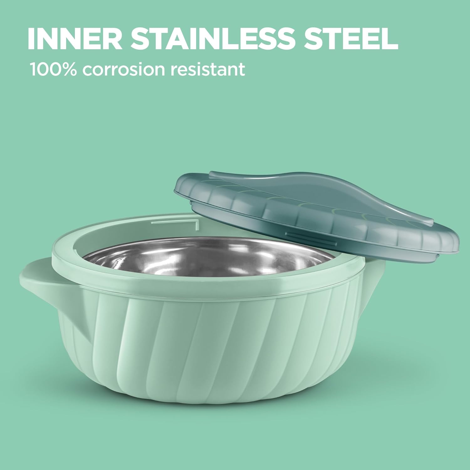 Milton Flora Regular Set Insulated Inner Steel Casserole for Roti 3Pc (750ml 1.25L & 2.1L) Hot Box for Kitchen, Hot Pot with Lid Chapati Box, Roti Casserole, Serving Boxes, Hotcase, Light Green