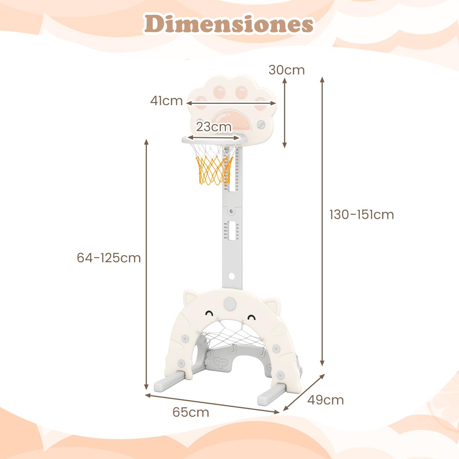 COSTWAY Canasta de Baloncesto para Niños 3 en 1, Centro Deportivo con Juegos de Baloncesto, Fútbol y Golf, Juego de Actividad Interior con Altura Ajustable y Aro Plegable para Niños de 3+ Años (Gris)