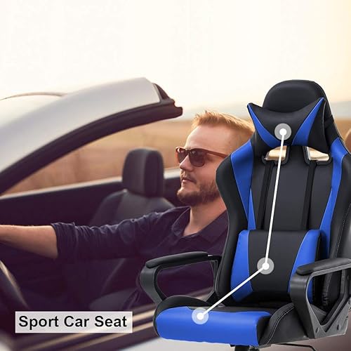 Miniatura 31 de Silla de oficina para videojuegos con brazos y apoyo lumbar, reposacabezas con respaldo alto, de piel sintética, silla de escritorio ergonómica,