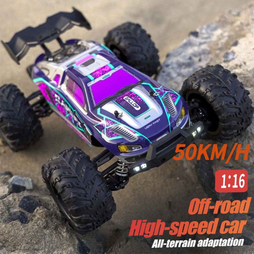Auto telecomandata, 1:16 50 km/h, auto RC, 4 WD All Terrain Off-Road, 2.4GHz Monster Truck telecomandato per adulti, motore con spazzole di carbonio, Blu (3 batterie)