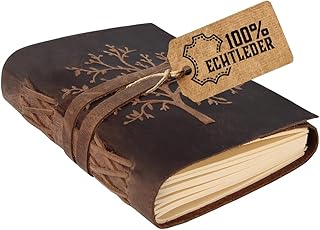 moonster Leder Notizbuch Tree of Life - 400 Seiten Liniert Kraftpapier - Vintage Journal 20x15cm - Tagebuch für Erwachsene & Reisetagebuch - Hochwertiges Schreibbuch & Kondolenzbuch