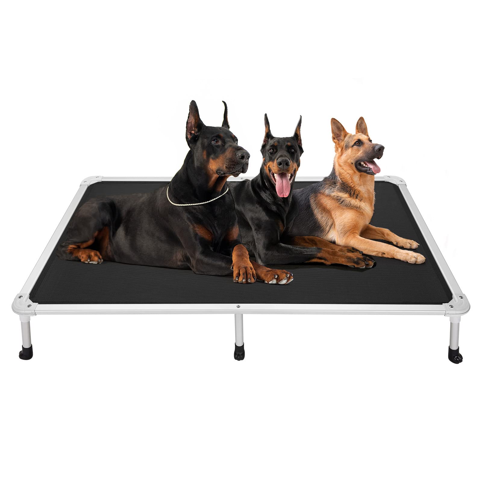 Veehoo Chew Proof Elevated Dog Bed - Cooling Raised Pet Cot - Silver Aluminum Frame and Durable Teslin Mesh Fabric, Unique Designed No-Slip Feet for Indoor or Outdoor Use, Black, XX-Large, CWC2003