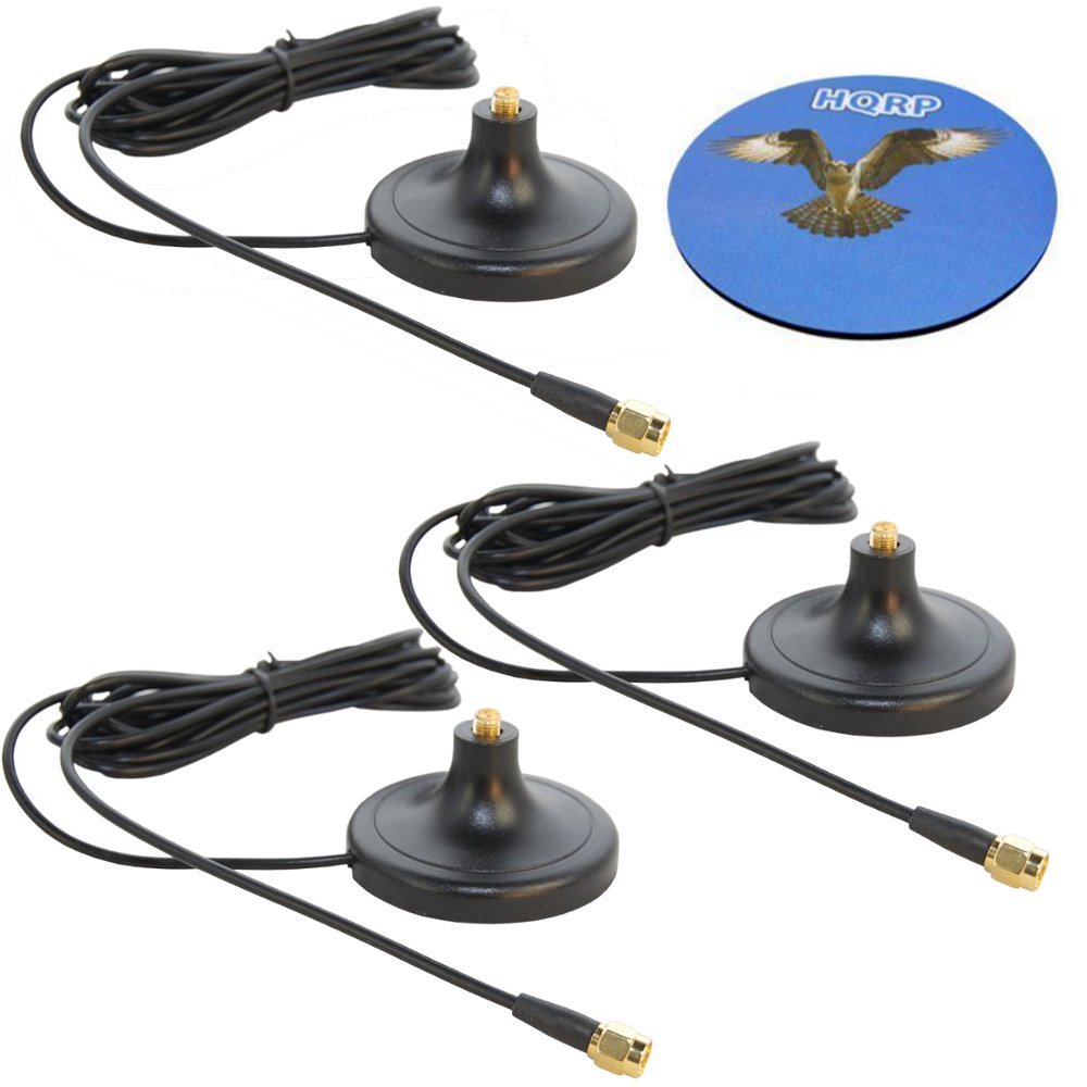 HQRP Set: 3 PCS RP SMA Male to RP-SMA Female RG174 Antenna Socket Base Compatible with Belkin F5D8230zh4 (Three RP-SMA Connector) / F5D8231zh4 (Three RP-SMA Connector) + HQRP Coaster