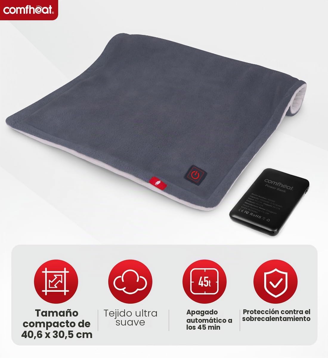 Almohadilla térmica recargable con batería, almohadilla térmica inalámbrica pesada recargable para viajes, 3 ajustes de calor, alivio del dolor para espalda, hombros, abdomen, 11 x 17
