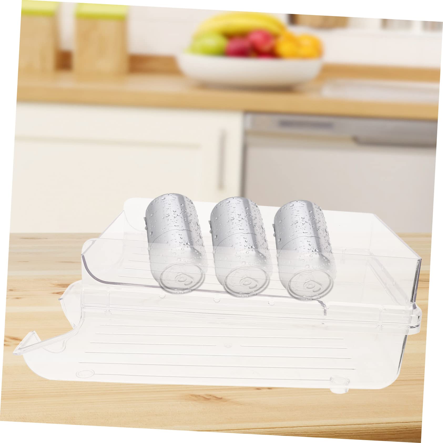 Organizador de Latas Multifunción para Bebidas Soporte Apilable Transparente Ruedas para Refrigerador y Cocina Contenedor de Almacenamiento Práctico