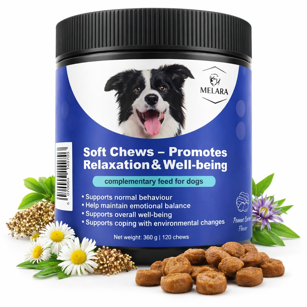 Calming Treats for Dog Anxiety & Stress Natural Calming Chews with Chamomile & Valerian Root, Allergen/Meat Free. Helps Barking, Aggression & Travel/vet's visits, Fast & Non-Drowsy, Peanut Butter 360g