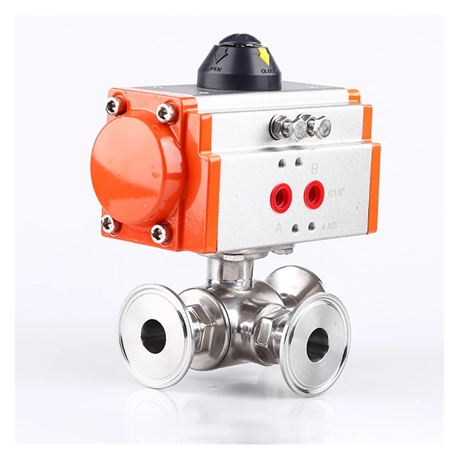 CXFCIHFT 25mm 304 Stainless Steel Pneumatic Ball Valve 3 Way Tri Clamp Ferrule Type Ball Valves With Double Acting Cylinder(L Type)