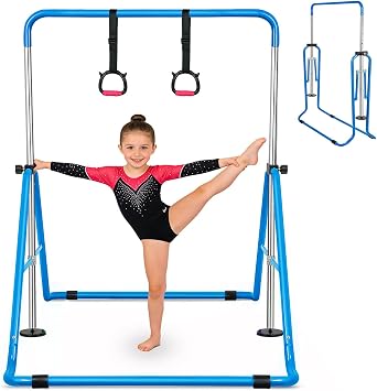 Gymnastics Bar for Kids, Adjustable Height Gymnastic Horizontal Bars, Folding Expandable Gymnastics Equipment Junior Training Kip Bar for Home