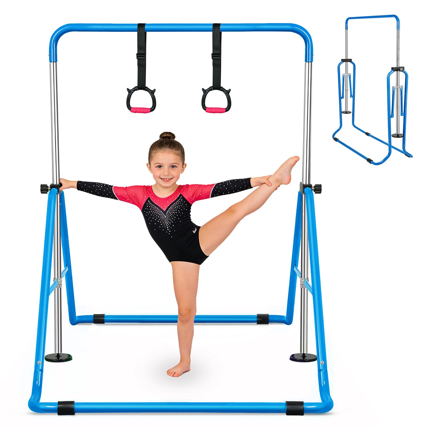 Bighaki808 COOLBABY Gymnastics Bars Kids Training Bars for Home, Folding Horizontal Bars with Adjustable Height Expandable Gymnastics Equipment Junior Kip Monkey Bar for Girls & Boys (Blue)