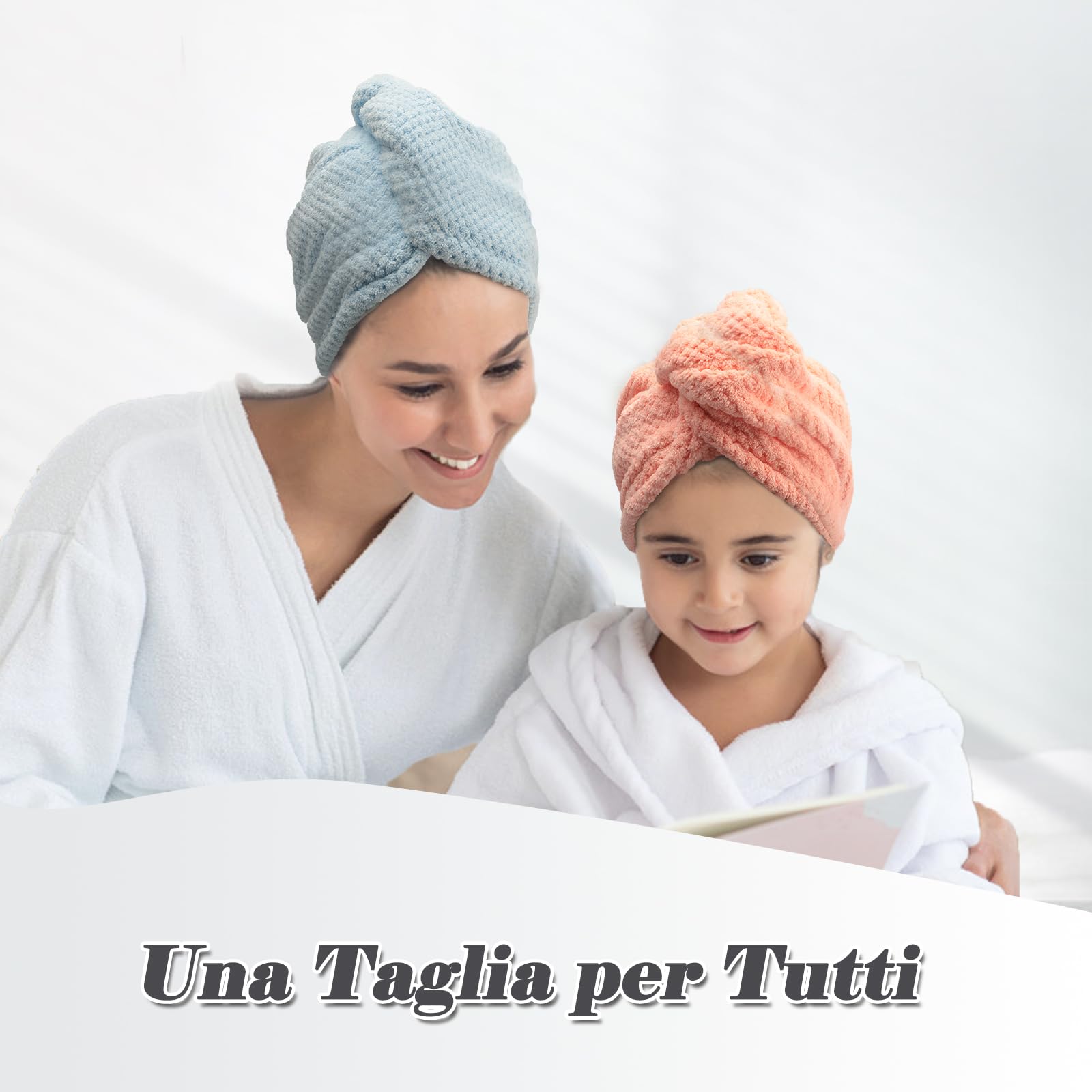 FREATECH Asciugamano Capelli in Microfibra con Texture Waffle, 3 Pezzi Turbante Asciugacapelli, Turbante Capelli Super Morbido e Assorbente con 3 Bottoni per Donna, Bambino, Capelli Lunghi Ricci