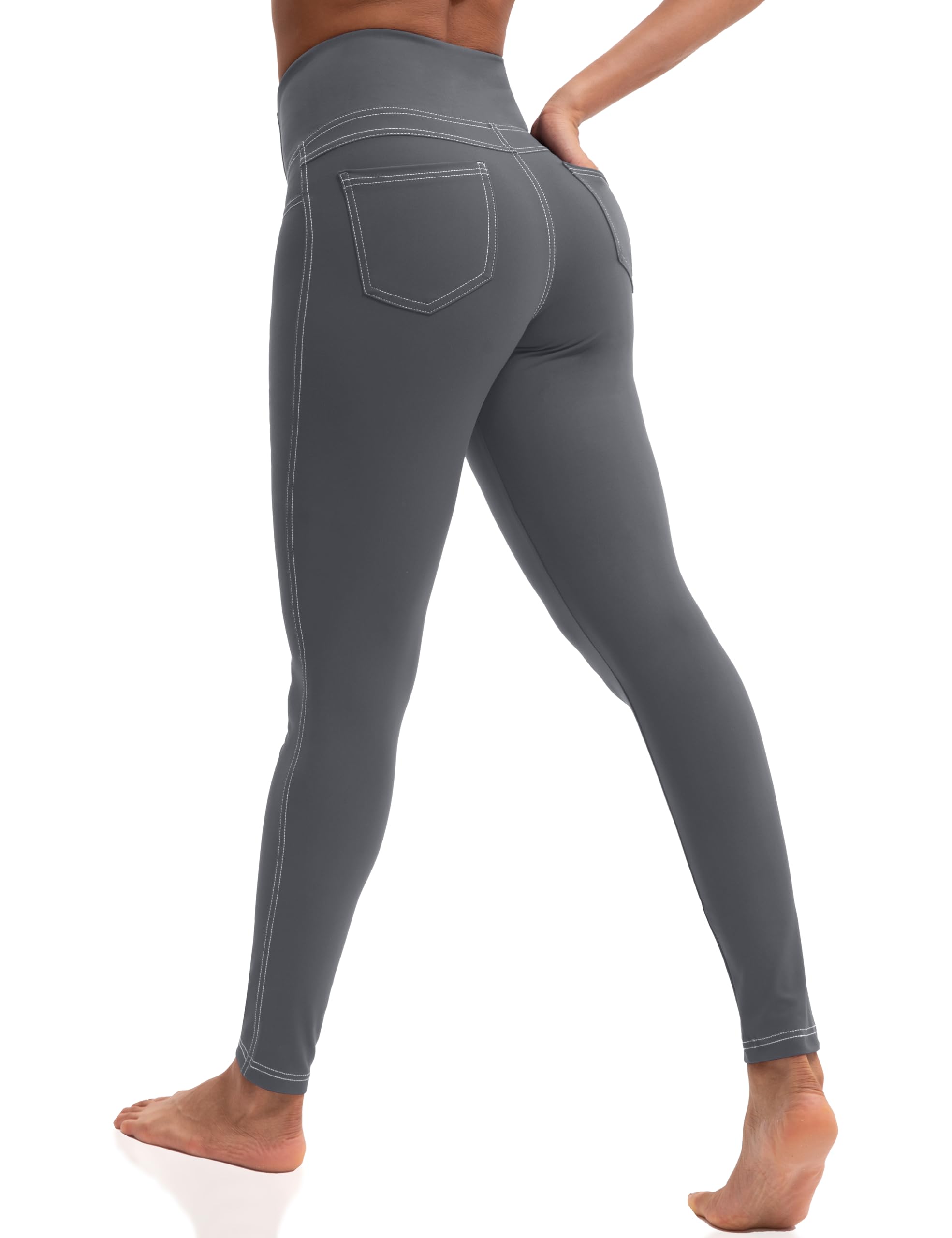 VOOVEEYA Leggings for Women High Waist, Yoga Pants with Pockets Tummy Control Workout Pants Stretchy Jeggings