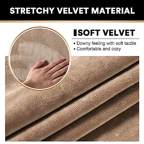4 Pieces Sofa Covers Stretch Velvet Couch Covers For 3 Cushion Sofa Slipcovers Soft Sofa Slip Covers Furniture Covers With 3 Individual Seat Cushion Covers, Machine Washable (Large, Camel) #TOP3