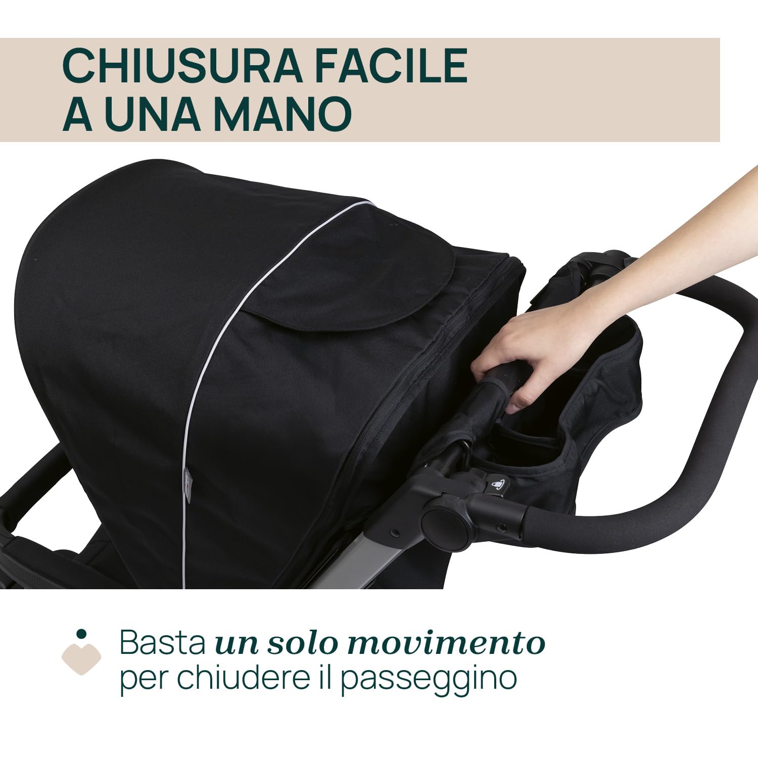 Passeggino Activ3 Con 3 Ruote, Funzionale e Facile da Guidare Su Tutti i Terreni, Seduta Ampia, Schienale Reclinabile, Chiusura Pratica e Veloce, Ammortizzatori Regolabili, 0 Mesi+, Ebony