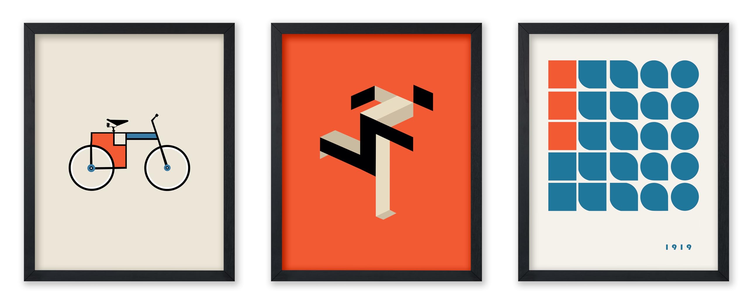 Poster Master 3-Piece Bauhaus Poster - Geometric Shapes Print - Running Man Art - Bicycle Art - Abstract Art - Gift for Men & Women - Decor for Living