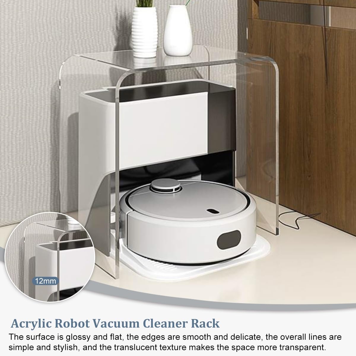 Móvil en acrílico para robot al vacío, estante rodante para baño u oficina en casa, armario de ahorro de espacio, mesa independiente (44 x 30 x 60 cm)
