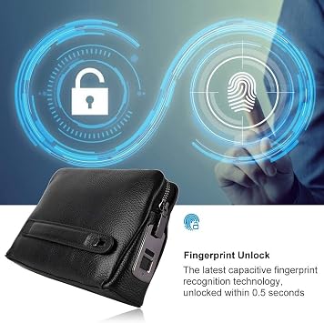 Fipilock FL V1 Men Zipper Leather Wallet Smart Fingerprint Security Handbag Black Long Standby