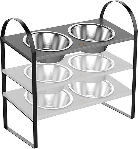 Cuencos elevados para perros, cuencos elevados ajustables para perros con 2 cuencos de acero inoxidable, soporte de bambú para alimentos para