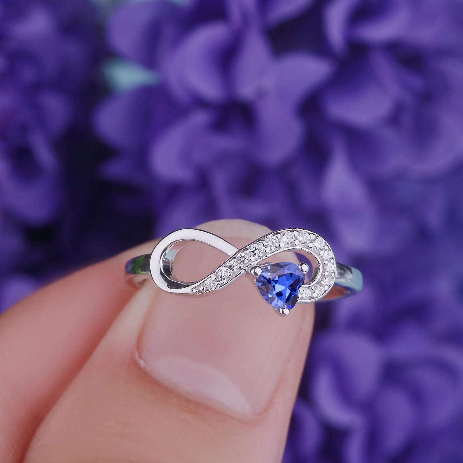 JO WISDOM Mujer Anillo Infinito de Compromiso de Plata 925 Mujer con Circonita 3A,Anillo Piedra de Nacimiento