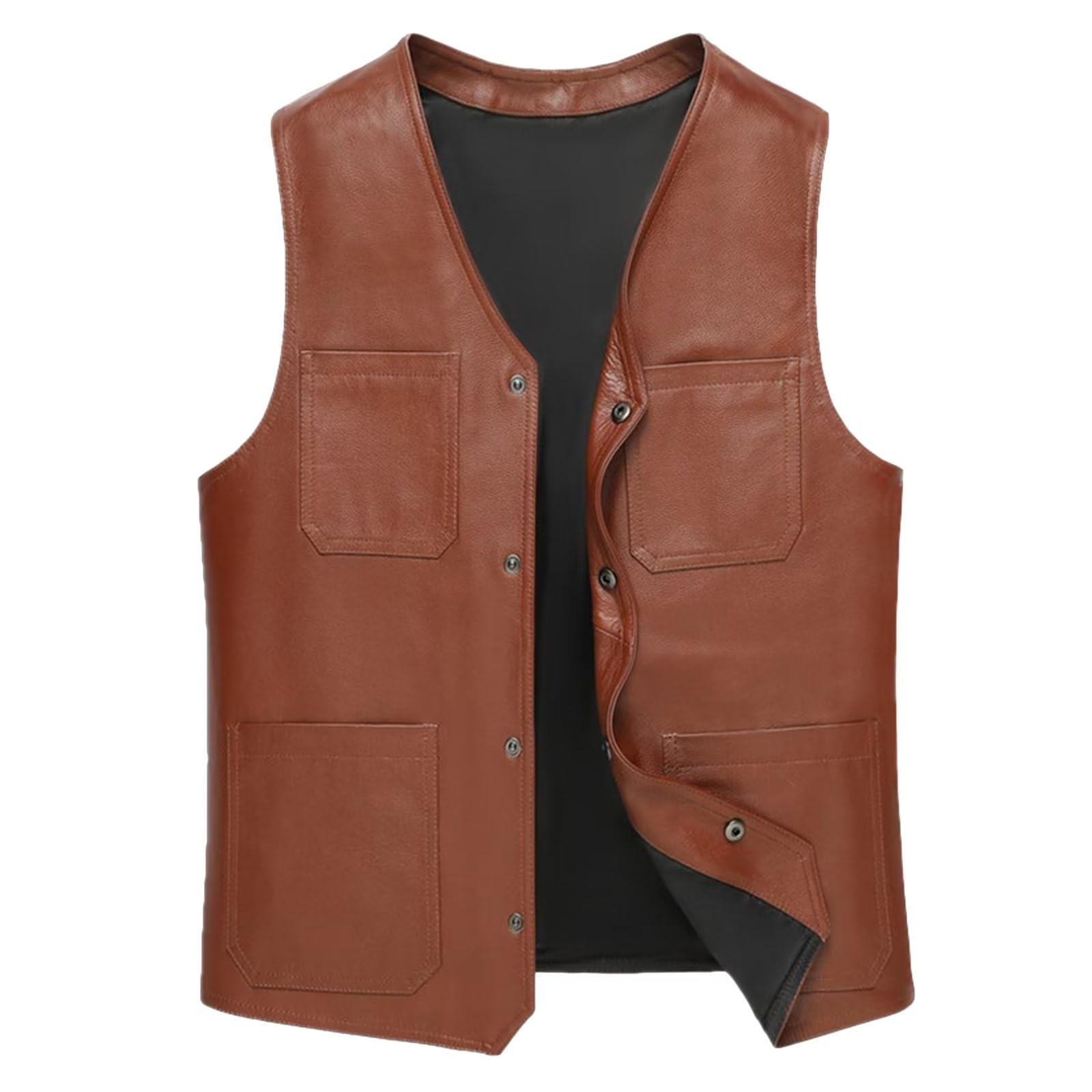 Uomo Gilet da pesca all'aperto Gilet da motociclista in pelle Giacche casual senza maniche Tops Campeggio Caccia Fotografia Gilet con collo a V Gilet da moto
