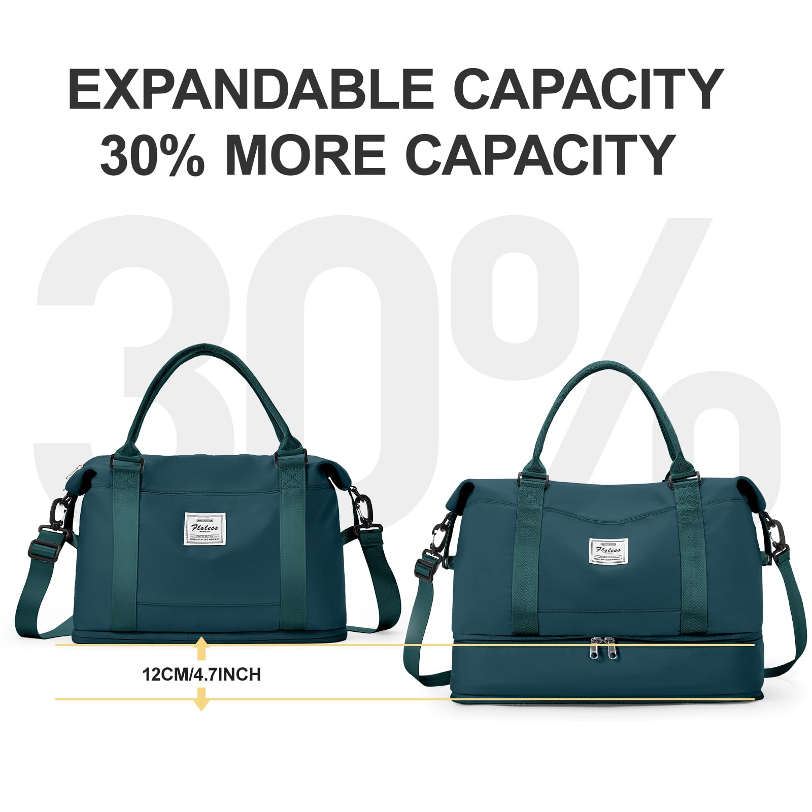 Borsone da Viaggio Donna, 40x20x25 Ryanair Bagaglio a Mano Borsa da Viaggio con Scomparto per le Scarpe, Borsa Sportiva Borsone da Palestra Grande, Borsa da Weekend,Borsa per Ospedale,F4-Blu pavone