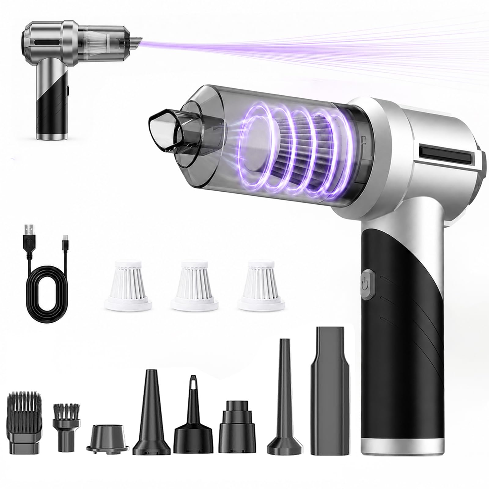 HUGENT Handheld Vacuum Cleaner, Cordless 22000Pa Vacuum with Brushless Motor, 8-in-1 Portable Air Duster Blower, Foldable Design, 3 Suction Modes for Car, Home & Pet Hair