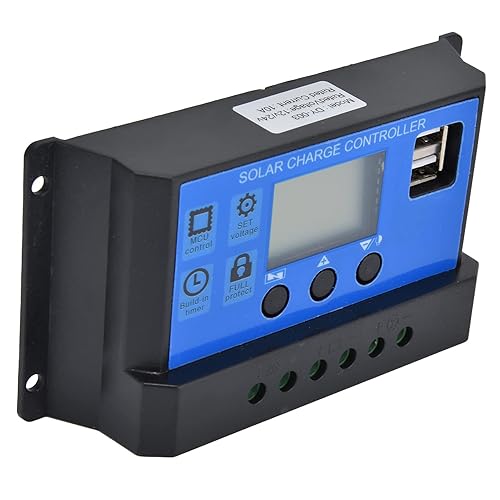 Miniatura 9 de Controlador solar, controlador solar DC 12V-24V, regulador inteligente de batería de panel solar con controladores de energía renovable dobles (10A)
