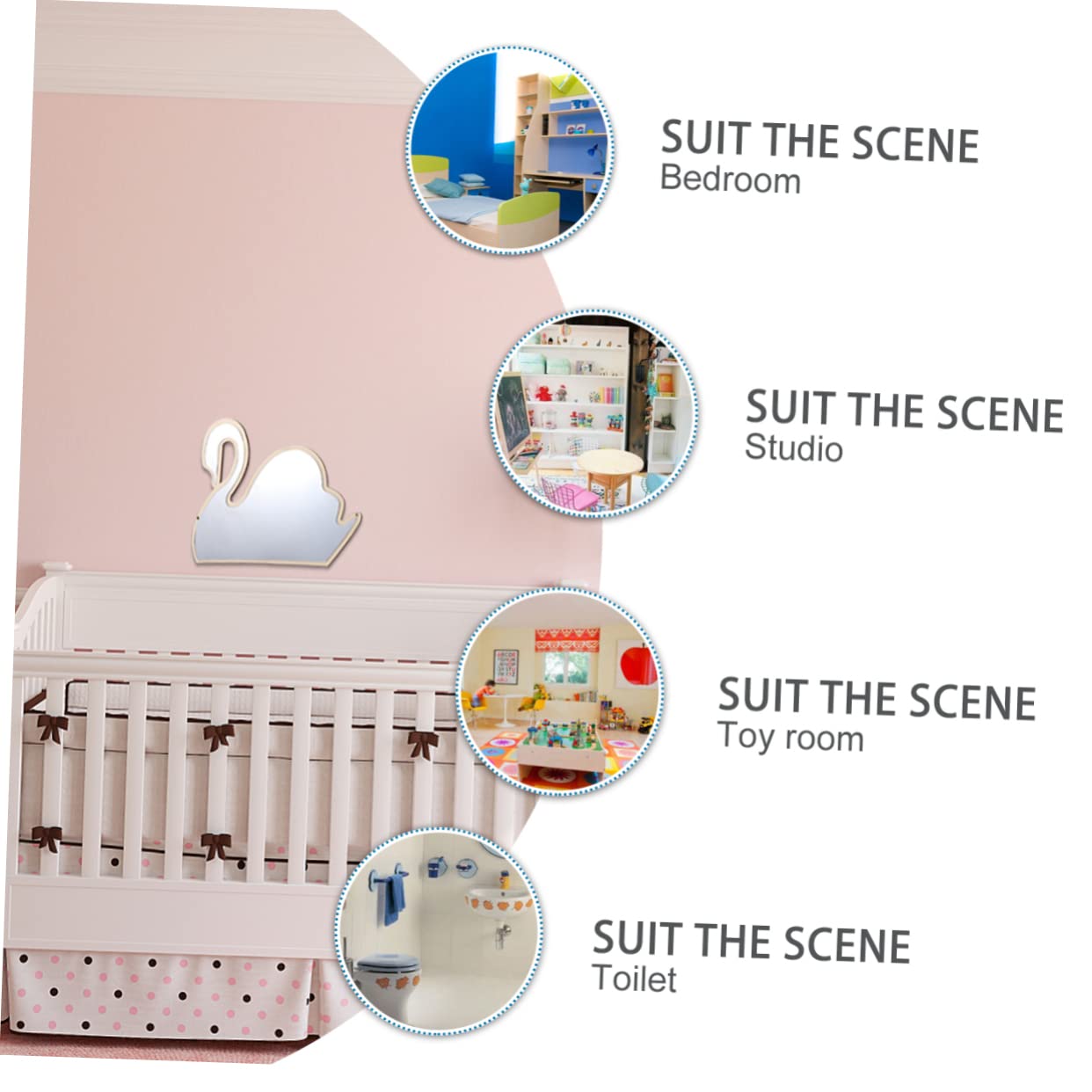 Unomor Realistic Swan Wooden Mirror Safe Boys and Girls Room Decor Easy to Install for Nursery