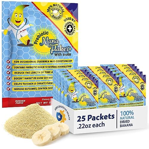 Nutritional Designs Nana Flakes Anti-Diarrheal Banana Powder, IBS Relief & Heart Burn Remedy, 100% Pure Banana Flakes Medical Food - Prebiotic - Natural - High Protein & Fiber (25 Single-Serve Packs)