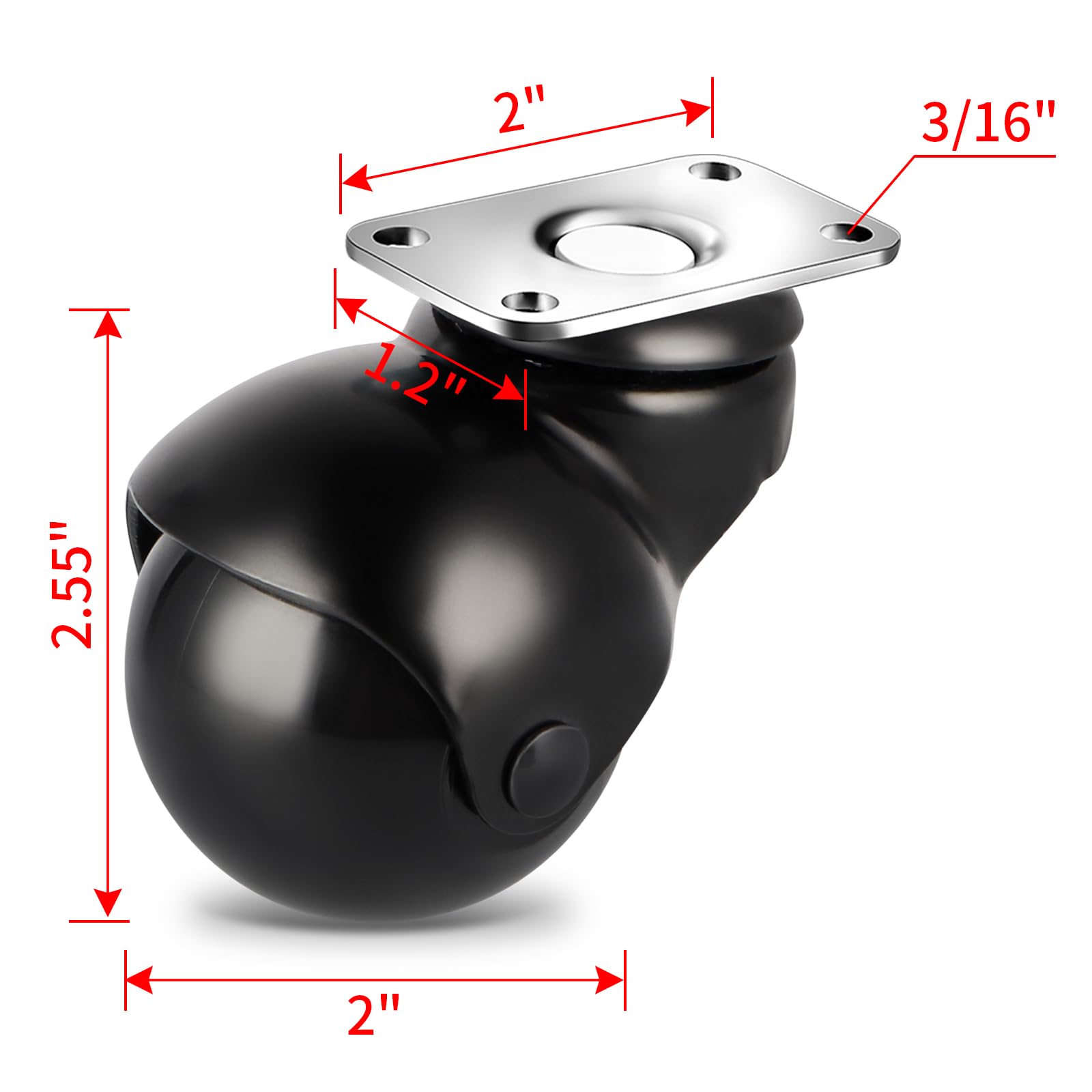 Juego de 4 ruedas de 5,1 cm con pie giratorio para muebles y armarios