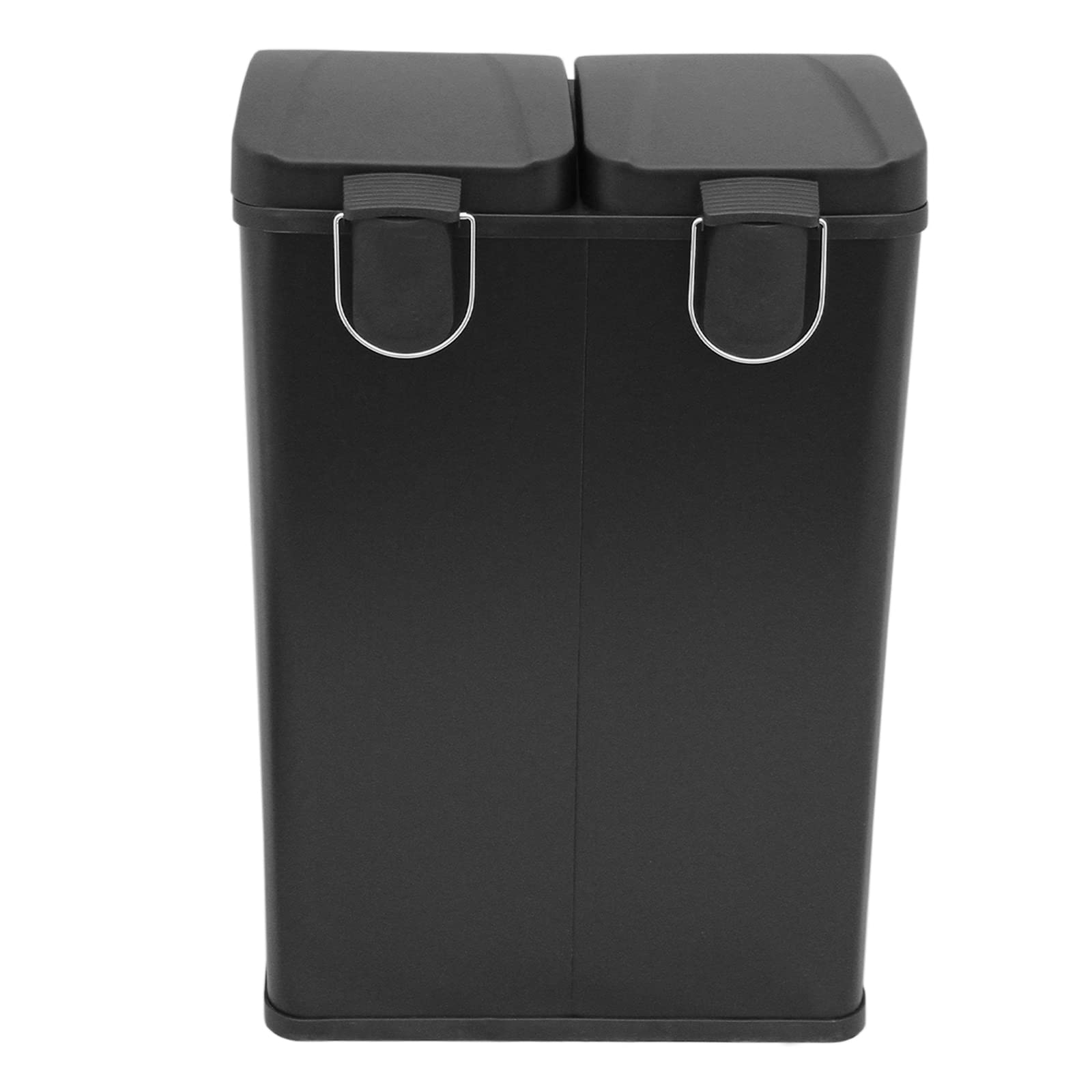 Monster Shop Doppel Tretmülleimer Edelstahl 60 L Mülltrennsystem Mülleimer Papierkorb Abfalleimer Recycling 2 Fächer herausnehmbar Pedal Bin Schwarz